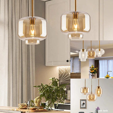 tonivar Nordic Amber Glass Pendant Light - Warm LED Hanging Lamp for Dining Room & Kitchen