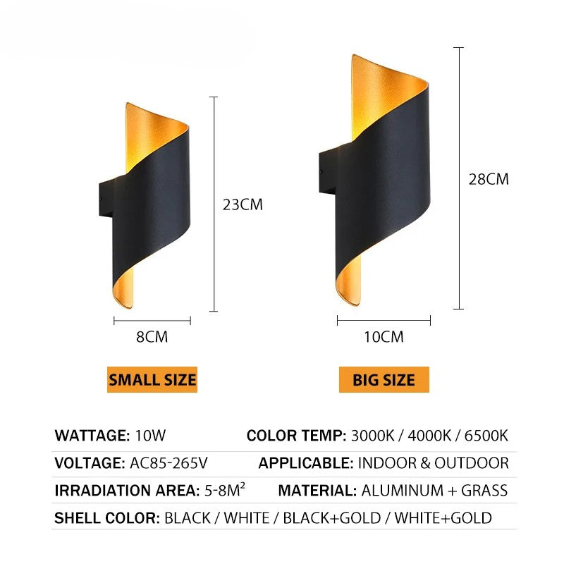 tonivar Spiral LED Wall Sconce 10W Aluminum Modern Nordic Black/Gold/White